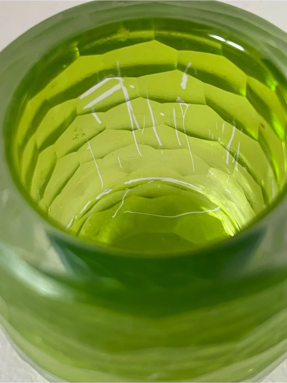 Vintage Faceted Green & clear heavy  Glass Votive Holder Set -